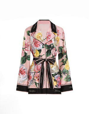 TWILL PAJAMA SHIRT WITH ROSE AND PEONY PRINT