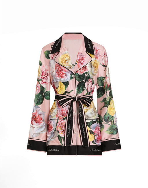 TWILL PAJAMA SHIRT WITH ROSE AND PEONY PRINT