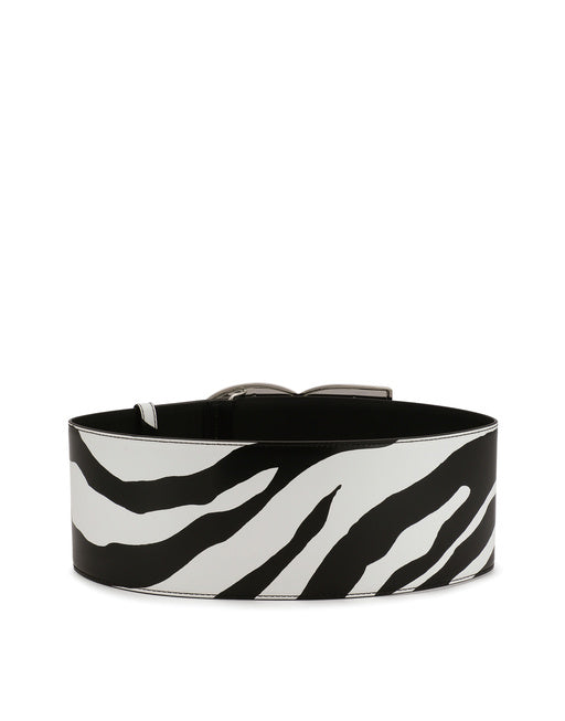 PRINTED SHINY CALFSKIN BELT WITH DG LOGO