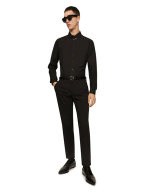 STRETCH COTTON PANTS WITH LOGO PLAQUE