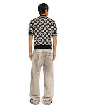 SILK JACQUARD V-NECK POLO-SHIRT WITH DG LOGO