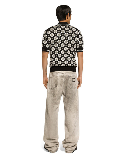SILK JACQUARD V-NECK POLO-SHIRT WITH DG LOGO