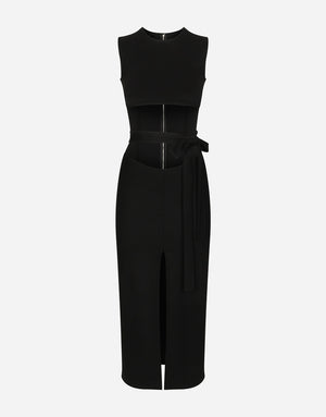BELTED JERSEY CALF-LENGTH DRESS