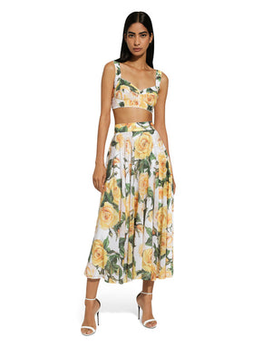 SEQUINED CORSET TOP WITH YELLOW ROSE PRINT