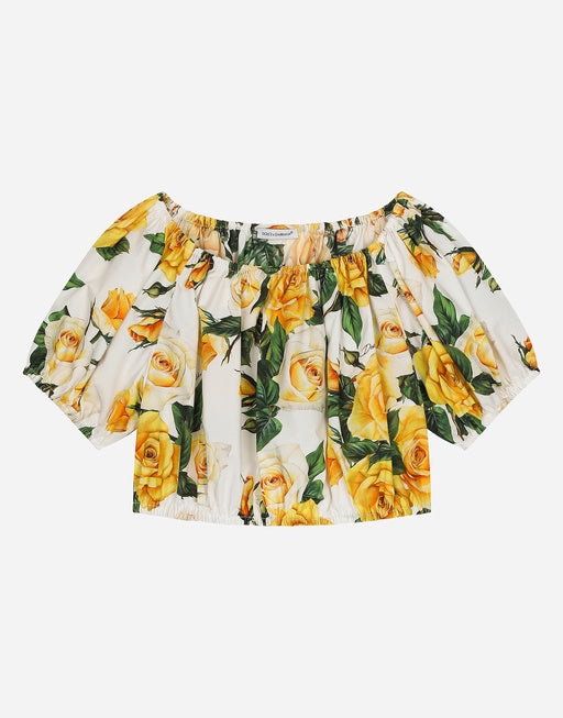POPLIN TOP WITH YELLOW ROSE PRINT