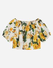POPLIN TOP WITH YELLOW ROSE PRINT