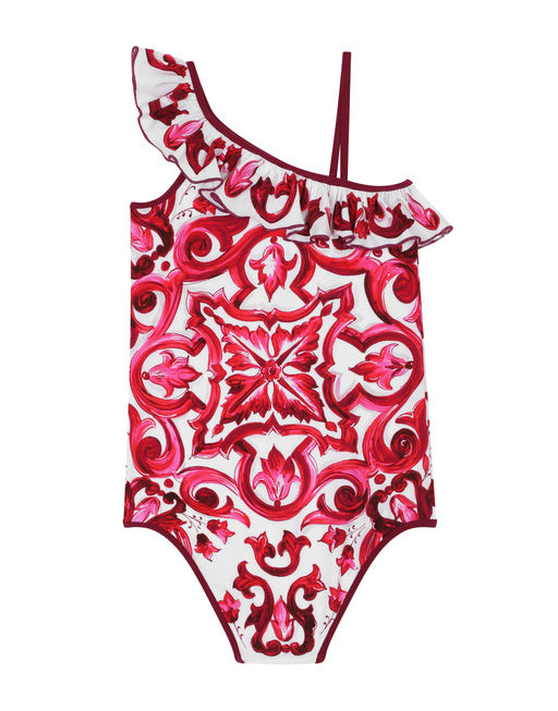 MAJOLICA-PRINT ONE-PIECE SWIMSUIT WITH RUCHED NECKLINE
