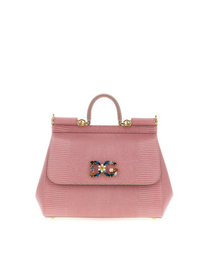 MEDIUM IGUANA PRINT CALFSKIN SICILY BAG WITH CRYSTAL DG LOGO PATCH