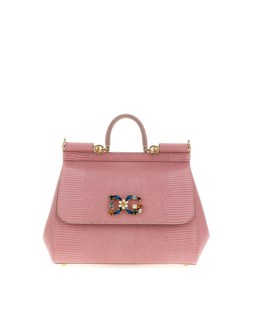 MEDIUM IGUANA PRINT CALFSKIN SICILY BAG WITH CRYSTAL DG LOGO PATCH