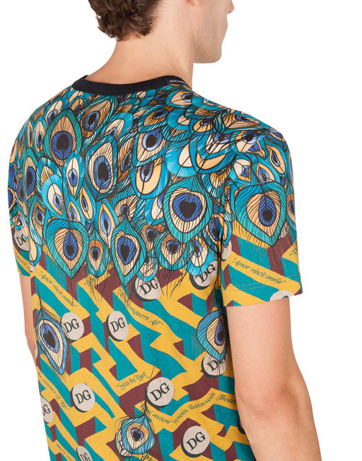 COTTON T-SHIRT WITH FEATHER PRINT