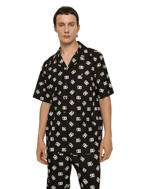 COTTON HAWAIIAN SHIRT WITH DG MONOGRAM PRINT
