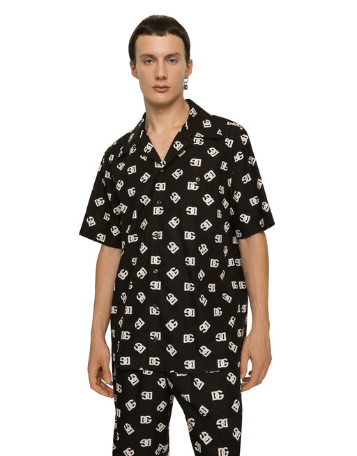 COTTON HAWAIIAN SHIRT WITH DG MONOGRAM PRINT