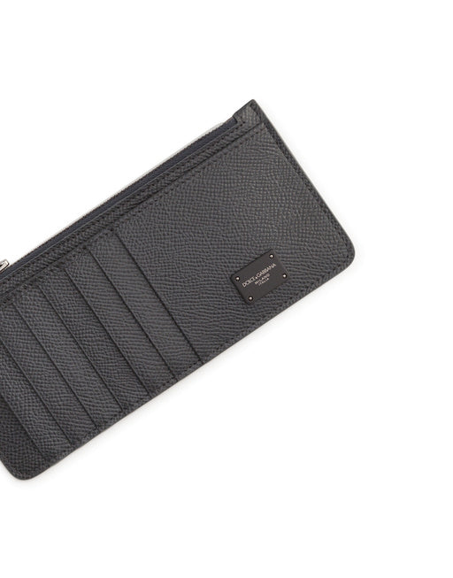 VERTICAL DAUPHINE CALFSKIN CARD HOLDER WITH BRANDED PLATE