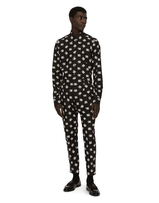 COTTON MARTINI-FIT SHIRT WITH DG MONOGRAM PRINT
