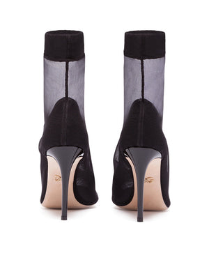 ANKLE BOOTS IN STRETCH TULLE AND PATENT LEATHER