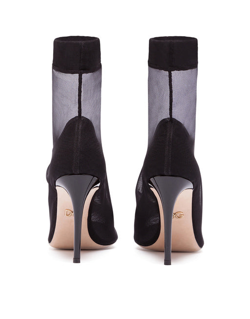 ANKLE BOOTS IN STRETCH TULLE AND PATENT LEATHER