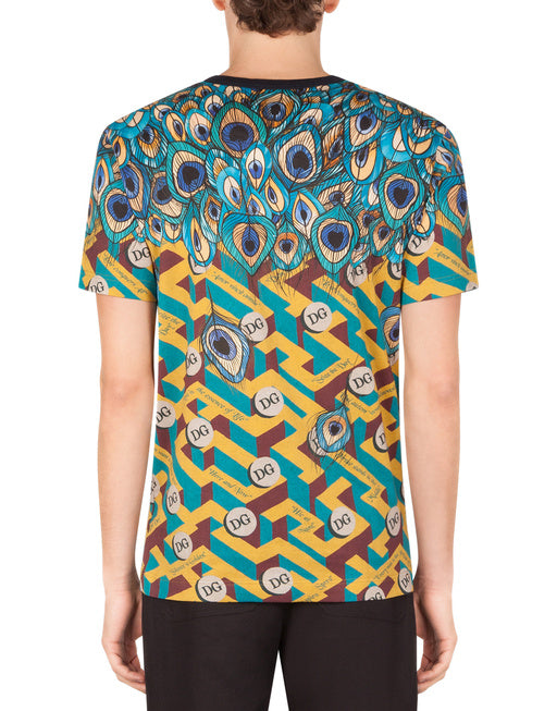 COTTON T-SHIRT WITH FEATHER PRINT