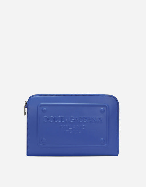 SMALL CALFSKIN POUCH WITH RAISED LOGO