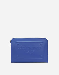 SMALL CALFSKIN POUCH WITH RAISED LOGO