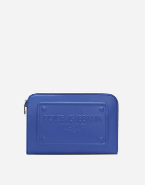 SMALL CALFSKIN POUCH WITH RAISED LOGO