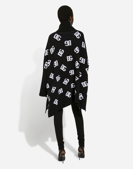 WOOL PONCHO WITH JACQUARD DG LOGO