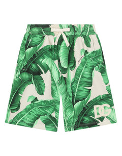 JERSEY JOGGING SHORTS WITH BANANA-TREE PRINT