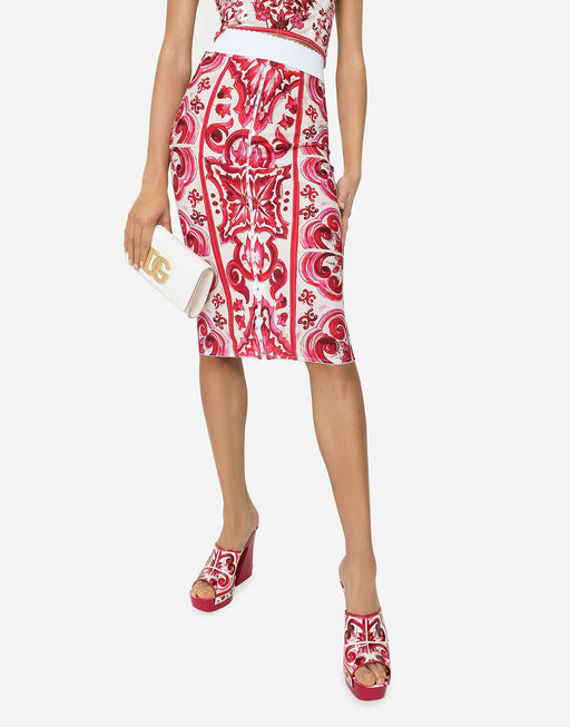 MAJOLICA-PRINT MARQUISETTE PENCIL SKIRT