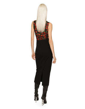 SLEEVELESS TULLE TOP WITH CHERRY PRINT AND DRAPING