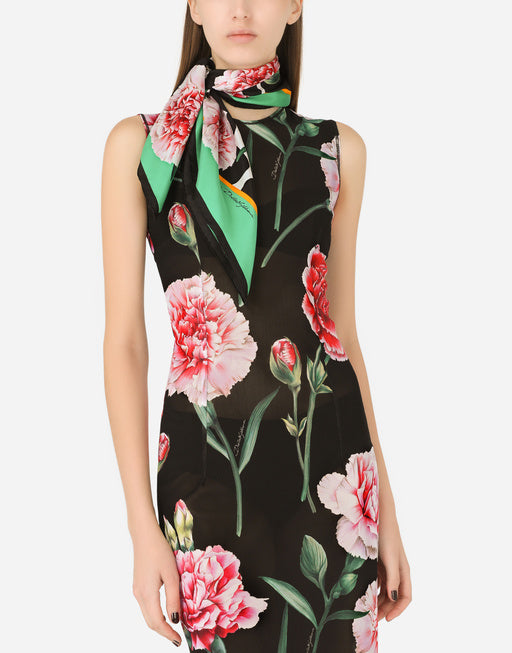 TWILL SCARF WITH WHITE ROSE PRINT (70 X 70)
