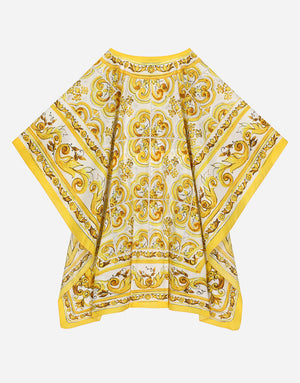 MAJOLICA-PRINT BATISTE CAFTAN WITH DRAWSTRING WAIST
