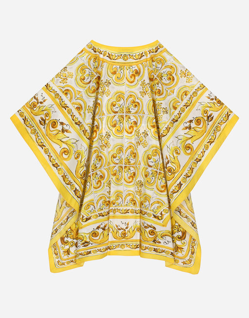 MAJOLICA-PRINT BATISTE CAFTAN WITH DRAWSTRING WAIST