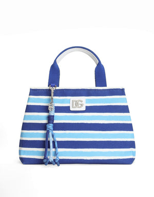 CANVAS HANDBAG WITH STRIPED PRINT