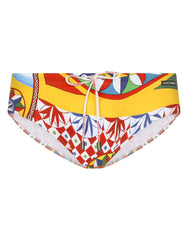 CARRETTO-PRINT SWIM BRIEFS WITH HIGH-CUT LEG