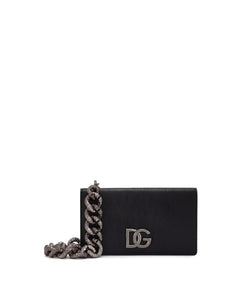 MATTE NAPPA LEATHER WALLET WITH STRAP AND CROSSOVER DG LOGO