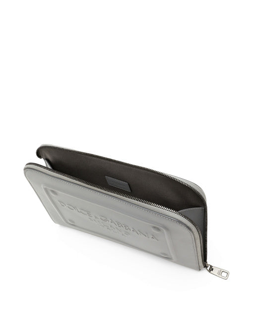 SMALL CALFSKIN POUCH WITH RAISED LOGO