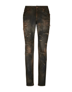 SLIM-FIT OVERDYED STRETCH DENIM JEANS