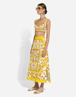 COTTON POPLIN CORSET CROP TOP WITH MAJOLICA PRINT