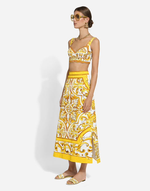 COTTON POPLIN CORSET CROP TOP WITH MAJOLICA PRINT