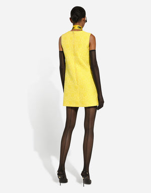 SHORT FLORAL QUILTED JACQUARD A-LINE DRESS