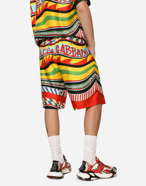 SILK TWILL JOGGING SHORTS WITH CARRETTO PRINT