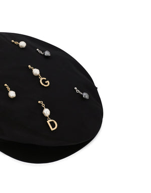 COTTON FLAT CAP WITH PEARLS AND DG PENDANTS