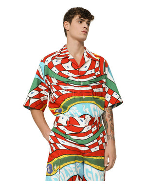 CARRETTO-PRINT STRETCH DRILL HAWAIIAN SHIRT