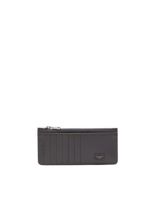 VERTICAL DAUPHINE CALFSKIN CARD HOLDER WITH BRANDED PLATE