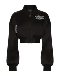 SHORT SATIN BOMBER JACKET WITH DGVIB3 PRINT