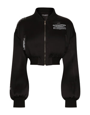 SHORT SATIN BOMBER JACKET WITH DGVIB3 PRINT