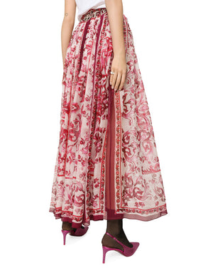 LONG MAJOLICA-PRINT CHIFFON SKIRT