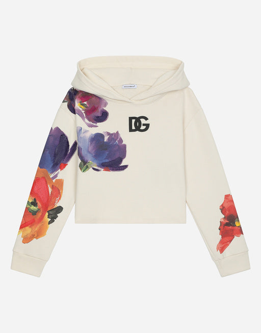 JERSEY HOODIE WITH FLORAL PRINT