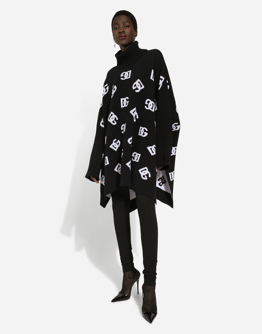 WOOL PONCHO WITH JACQUARD DG LOGO