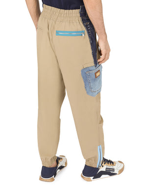 STRETCH COTTON CARGO PANTS WITH DENIM DETAILS