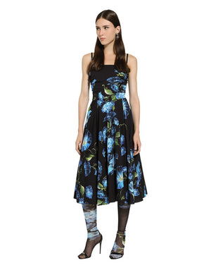 STRAPLESS CHARMEUSE DRESS WITH BLUEBELL PRINT